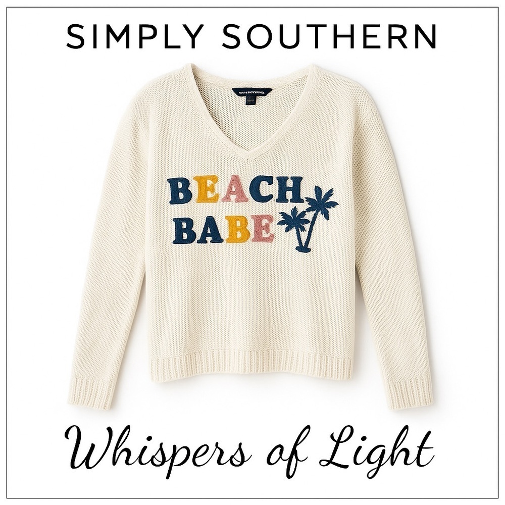 Size S/M Simply Southern “Beach Babe” Knit Sweater – White Coastal Vibe - Picture 2 of 9